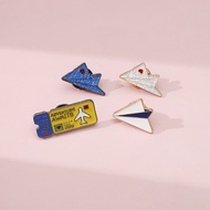 Cute Airplane Ticket Metal Couple Brooch Boarding Pass Unique Badge Oil Drip Pin Accessories