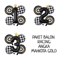 5pcs GOLD CROWN NUMBER RACING BALLOON PACKAGE