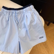 Blue women's summer new elastic waist loose slimming dopamine casual wide-leg shorts A Thin shorts A