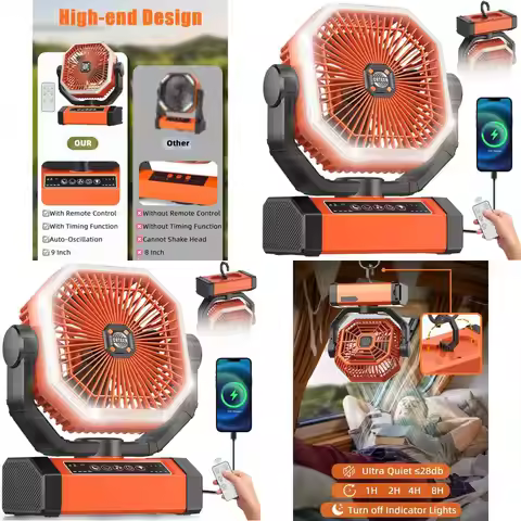 9-Inch Rechargeable Portable Fan with 24000mAh Battery, 60-Hour Runtime, Auto Oscillation, Tent Fan 