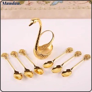 MUNDAN Swan Spoons, with 6 Spoons Creative Swan Base Stand Spoons,  Table Decoration Stirring Mixing