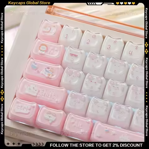 DRY MARTINI Cat Party Crystal Keycaps PC Double-Color Jelly Pudding Cat Ear Ball MAO Height Keycaps 