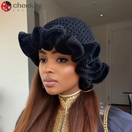 CHEEKOY Ruffle Hat, Warm Floppy Women Bucket Hat, Casual Crochet Knit Beanie Hat