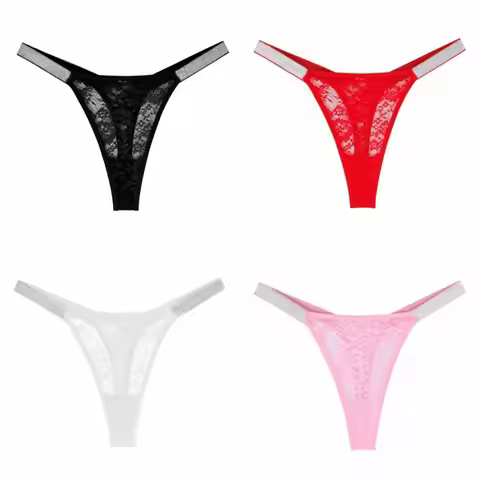 Underpants Rhinestone Belt Women's Thongs Mesh Low Waist Lace Thongs Underwear Hollow Out T-back Bri