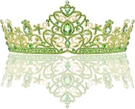 Green Tiara and Crown for Women, Fiona Crystal Crown Rhinestone Princess Tiaras for Wedding Birthday