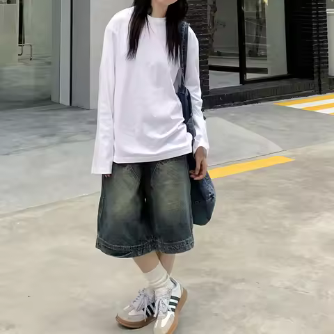 Y2K Vintage Baggy Jean Shorts Womens Washed Wide Leg Capri Pants Casual Barrel Jeans Denim Shorts Me