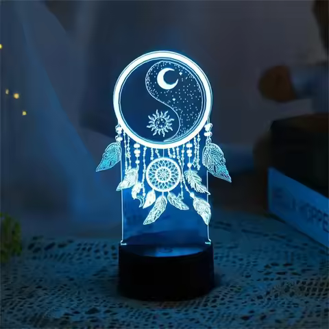 1pc Dream catcher 3D Night Light, 3D Optical Illusion Lamp With Touch, 7-Color Changing Ambient Ligh