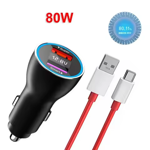 Dual 80W SUPERVOOC Car Fast Charger 8A 1M USB C Cable For OnePlus 9 10 Pro Nord 2 9T 8T 8 GT Ace 7T 