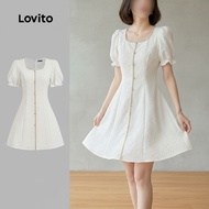Lovito Chic Dress with Ruffled Collar, Button and Zipper Closure, Quality Fabric, Ideal for Spring/S