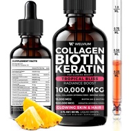 Liquid Biotin and Collagen Peptide Complex with Keratin & Vitamins | Hyaluronic Acid, MCT Oil, Zinc,
