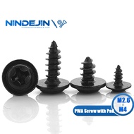 NINDEJIN 40-50pcs Cross Round Head With Cushion Self-tapping Screw M2.6 M3 M3.5 M4 Hardware Black Screw Pan Head Screw PWA