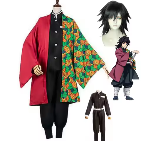 Anime Tomioka Giyuu Cosplay Costume Hashira Member Wig Splicing Cloak Coat Clothes and Wig Man Woman
