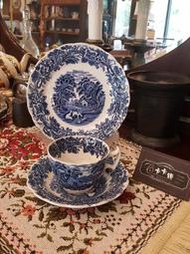 【卡卡頌 歐洲跳蚤市場/歐洲古董】英國Booths老件_英國風景細緻花紋藍白瓷杯碟 點心盤 茶具組 三件組 p1021