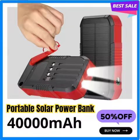 40000mAh Portable Solar Power Bank with Hand Crank Battery Charger Built in Cable Powerbank for iPho