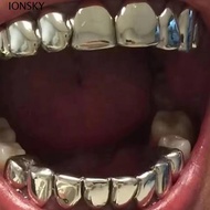 IONSKY Teeth Grillz Top Bottom Set, Glossy  Anti Slip Teeth Grillz Caps,  Shiny Gold Silver Teeth Je