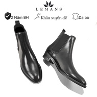 Giày da bò Chelsea boots LEMANS CB01 bản mũi nhọn da bò thuộc nguyên tấm Đế gót cao 5cm Chính Hãng b