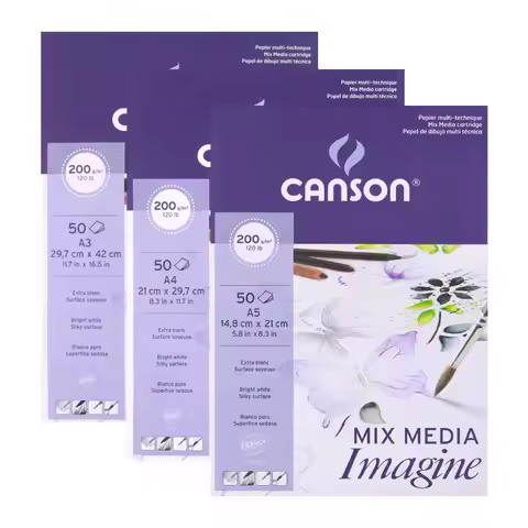 CANSON IMAGINE Watercolor Paper Pad Hot Pressed 200g A3/A4/A5 50 Sheets Per Pad Wood Pulp Paper for 