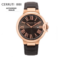 (Official Warranty) Cerruti 1881 Men's Praiano Grey Leather Strap Date Watch CTCRA171SR13GY