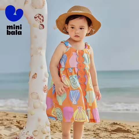 Mini Bala Cotton Strap Dress Baby Girl Skin-Friendly Soft Breathable Summer Outfit for Daily Wear