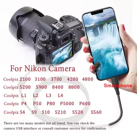 Mini 8P OTG Cable for Nikon Cameras & Smartphones,Compatible with Coolpix 2100/3100/3700/4200/4800/5