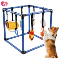 Indoor Dog Interactive Gym Puppy Play Gym with 8 Teething Toy for Small Dog (Blue 19.6 x 19.6 x 19.6