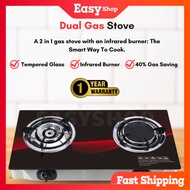 EASY Tempered Glass Gas Stove Infrared Burner Embedded Double Burner Dapur Gas With Flameout Protection