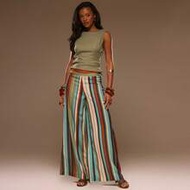 กางเกงขายาวทรงขากว้างเอวต่ำลายทางสำหรับฤดูใบไม้ผลิ ฤดูร้อน วันหยุดพักผ่อน ชายหาด สง่างาม เทศกาล Ibiz