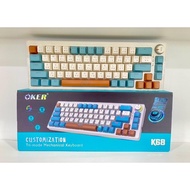 คีย์บอร์ดเกมมิ่งไร้สาย OKER K68 2.4G/ bootooth/ USB C Machanical Keyboard สี พาสเทล ฟ้าขาวนำตาล