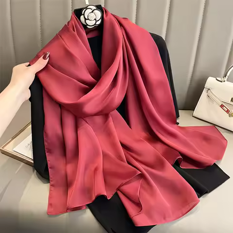90*180cm Fashion Luxury Silk Scarf Women Solid Color Soft Smooth Scarves Head Wrap Hijab Outdoors Mu