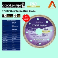 COOLMAN 4'' I88 Thin Turbo Rim Blade 105mm Diamond Cutting Disc For Ceramic Tile, Granite, Quartz, H