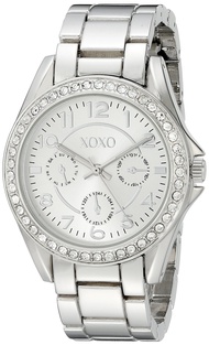 XOXO Women's Analog Watch with Silver-Tone Case, Crystal-Inset Bezel, Silver-Tone Sunray Dial - Offi