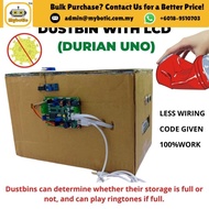 Arduino STEM RBT project: Arduino SMART CONTACTLESS DUSTBIN WITH LCD USING DURIAN UNO