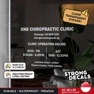[SG Seller] Opening Hours Clear Transparent Sticker for Cafes, Clinics, Offices, Glass Door