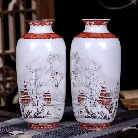 Antique Jingdezhen Ceramic Vase Eggshell Vase Desk Accessories Crafts Snow Flower Pot Traditional Ch