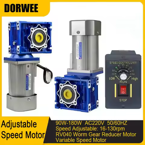 90W-180W Worm Gear Motor with RV040 Reducer Gearbox Speed Adjustable Controller 130-16RPM Gear Motor