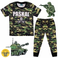 (2-12Y) Kids Full Print NEW PASKAL LOGO Army Microfiber Pajamas Baju Tidur Sleepwear Budak Lelaki Ka