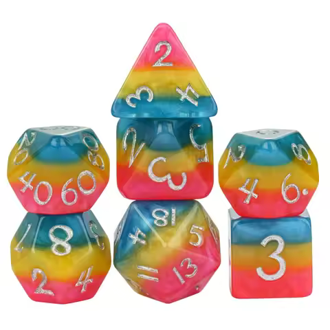 Cusdie New Cut Angle DnD Dice Set Big Font D&D Dice Glitter D4-D20 Polyhedral Dice for Tabletop Role