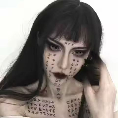 Halloween Grudge Tattoo Waterproof Temporary Tattoo Lasting Fake Tattoo Japanese Symbol Face Tattoo 