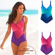 CVMAX Women Padded Swimsuit Gradient Swimwear Swimming Costume Plus Size Tummy Control Bikini One Pi