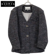 Ganni F7574 Gray Donegal Wool Blend Boucle Tweed Jacket, Size 36 (Pre-owned)