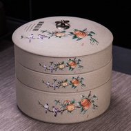 Pu'er Tea Leaf Jar Ceramic Stoneware Tea Recovering Packing Box Stackable round Tea Cookie Jar Storage Tank G Three Cakes/Pu'er tea box / tea Organize / Pu'er Tea Storage Box