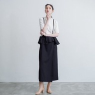 日本MEDEL【不對稱荷葉邊長裙 黑色】懷孕前生產後 孕婦裝 長裙