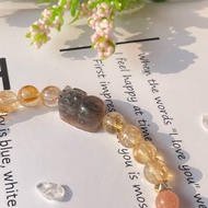 14K包金 招財水晶 黃水晶 黑金骨幹太陽石 貔貅招財 橙月光 禮物
