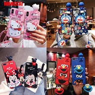 OPPO A9 A5 2020 R17 F5 A12 A7 A5S AX5S Case + Lanyard + Holder Doraemon Mickey Minnie Hello Kitty Cover