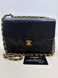 chanel 香奈兒 中古 黑卡1開 黑色金扣方胖子 鏈條包19cm