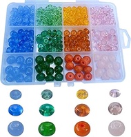 370+ Pieces Flat Oval Abacus Disk Glass Beads for Jewelry Making, 3 Sizes Abacus-Shaped Seed Beads f