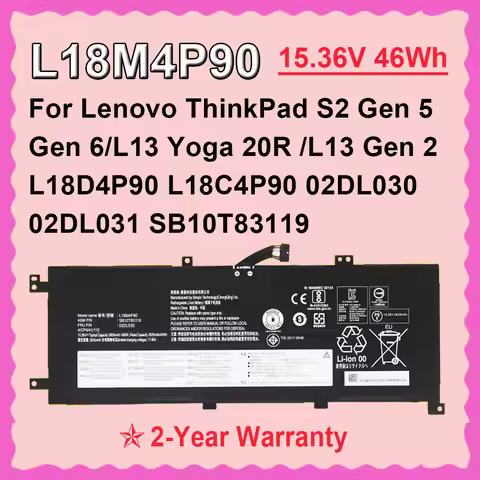 DODOMORN 46Wh L18D4P90 L18M4P90 Battery For Lenovo ThinkPad L13 Yoga 20R5 20R6 Gen 2,S2 Gen 5/6 Seri