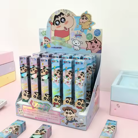 6pcs Cute Cartoon Crayon Shin Chan Press Gel Pens Blind Box 0.5mm Balck Signature Pen Stationery Ani