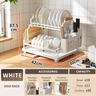GSlife【ไม่ต้องติดตั้ง】ที่คว่ำจาน 2ชั้น พร้อมถาดรองน้ำ ขั้นวางจาน ชั้นวางของในครัว ชั้นวางของ
