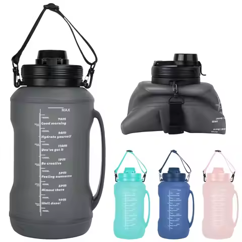 Collapsible 64oz/2L Water Bottle with Handle & Straw Large Capacity Silicone Foldable Water Bottle S
